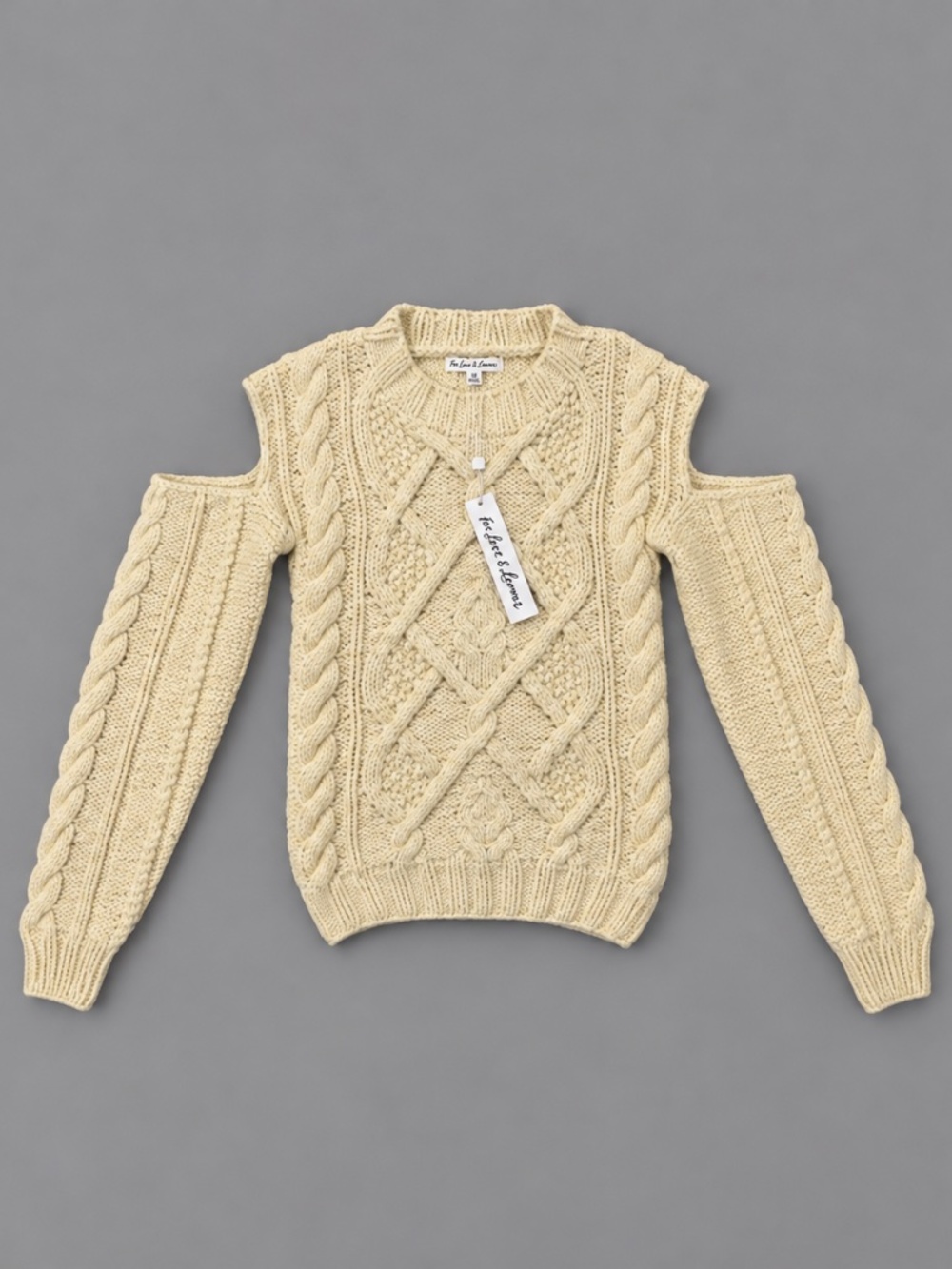 For Love & Lemons Cable Knit Cold Shoulder Sweater – XS